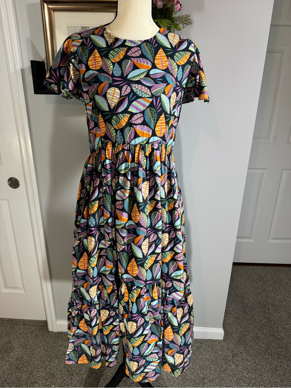 Briton Court Leaf-Print Maxi Dress in Multi Color MSRP $200